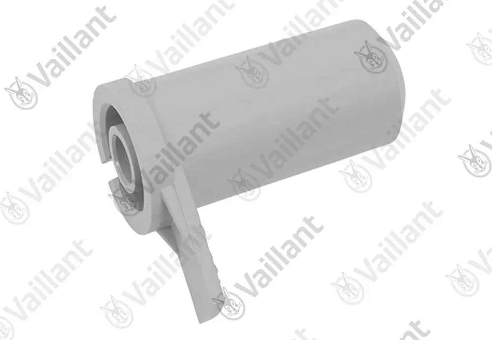Vaillant-Zubehörteil in grauer Farbe, zylindrische Form mit seitlicher Halterung zur Befestigung.